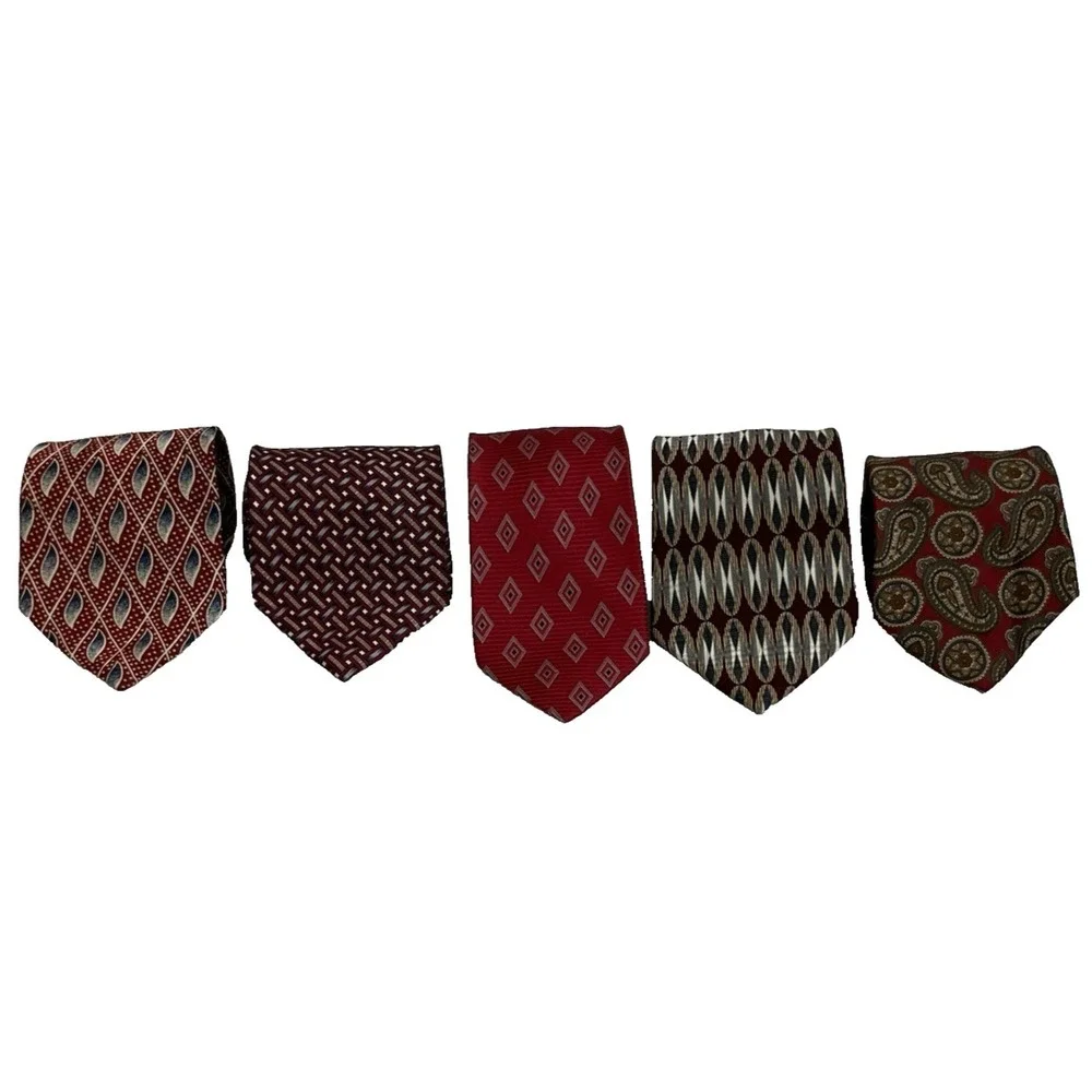 Vintage Mens Silk Tie Lot of 5 Burgundy Red Paisley Geometric Bill Blass 4